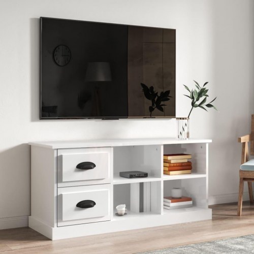 Tv-bord 102x35,5x47,5 cm konstrueret træ hvid højglans