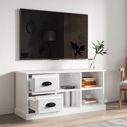Tv-bord 102x35,5x47,5 cm konstrueret træ hvid højglans