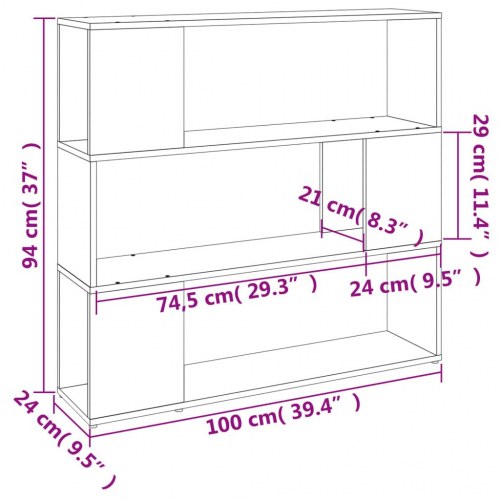 Bogreol/rumdeler 100×24×94 cm - røget egetræsfarve