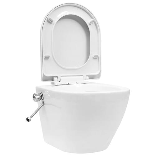 Væghængt toilet uden kant og med skjult cisterne keramik hvid