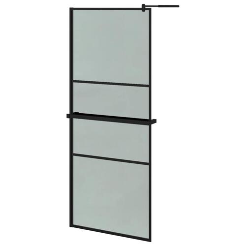 Brusevæg med hylde 80x195 cm sikkerhedsglas og aluminium sort