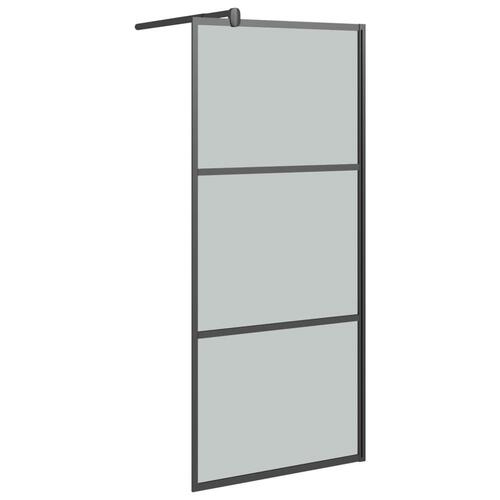 Brusevæg med hylde 80x195 cm sikkerhedsglas og aluminium sort