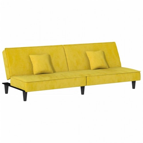 Sovesofa i velour - gul 200 cm med puder