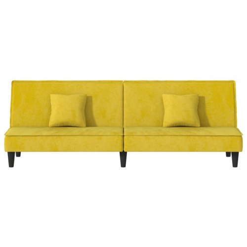 Sovesofa i velour - gul 200 cm med puder
