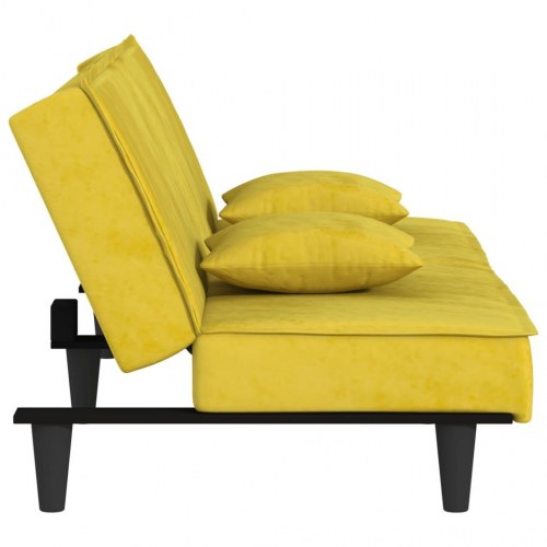 Sovesofa i velour - gul 200 cm med puder