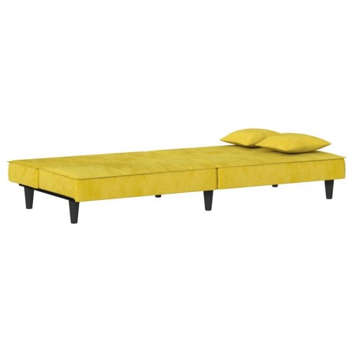 Sovesofa i velour - gul 200 cm med puder