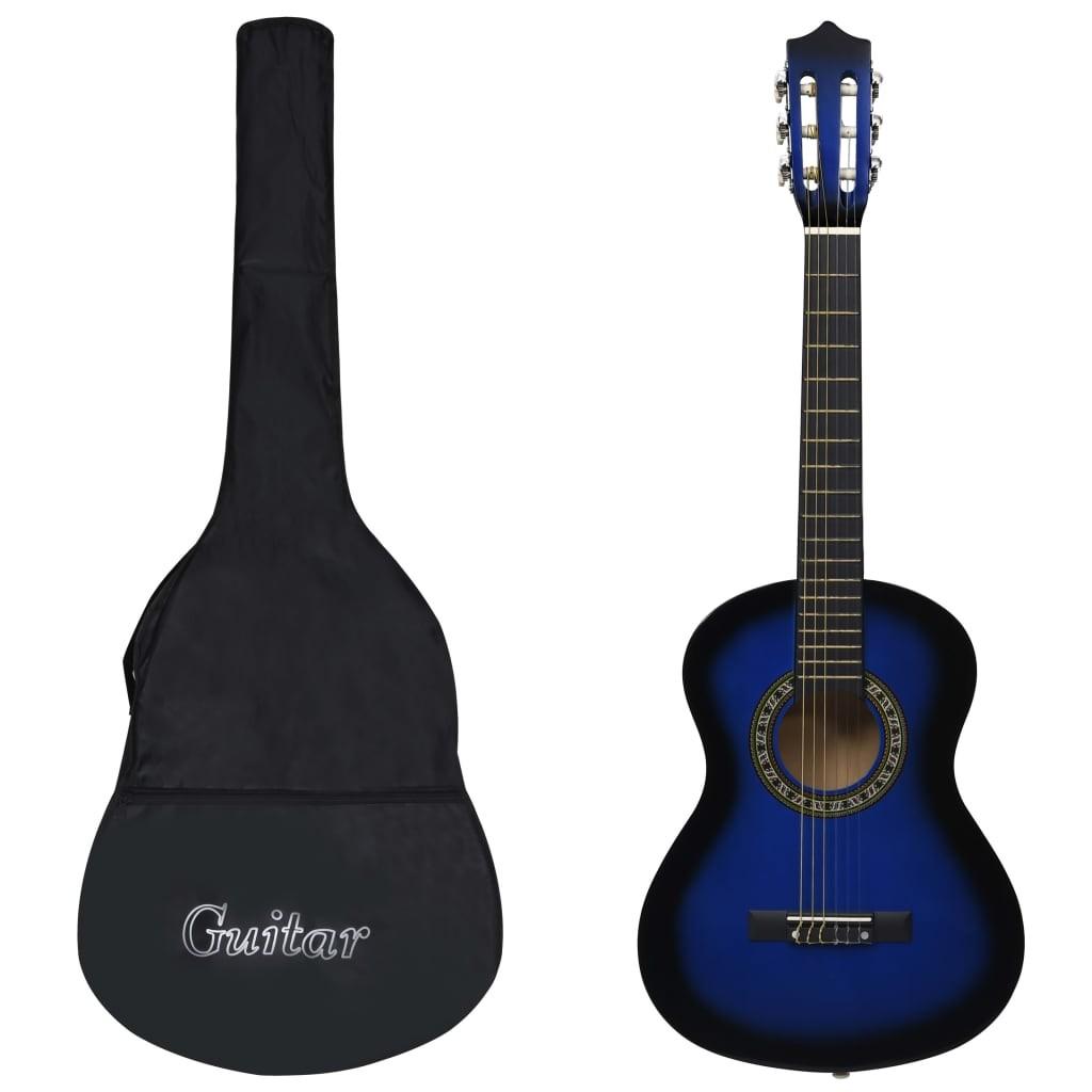 Klassisk guitar med taske for begyndere og børn 1/2 34" blå