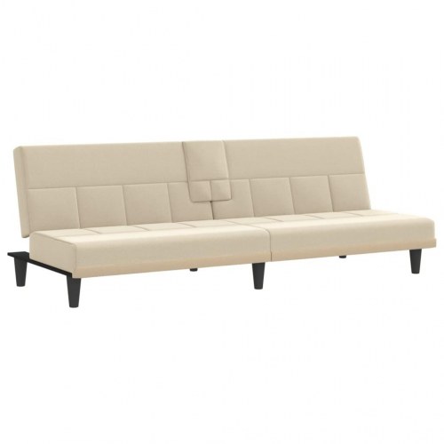 Sovesofa i stof med kopholdere - cremefarvet, justerbart ryglæn