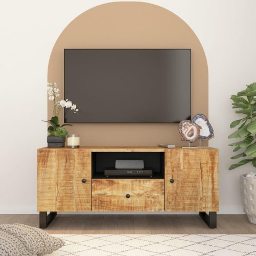 Tv-bord 105×33,5×46 cm i massivt mangotræ og konstrueret træ