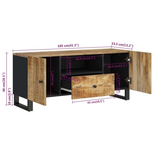 Tv-bord 105×33,5×46 cm i massivt mangotræ og konstrueret træ