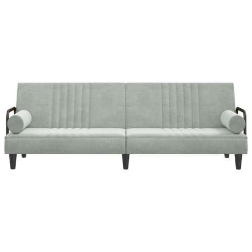 Sovesofa med armlæn i velour - lysegrå, 205 cm
