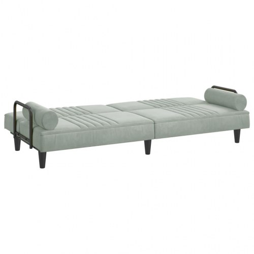 Sovesofa med armlæn i velour - lysegrå, 205 cm