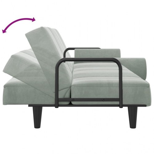 Sovesofa med armlæn i velour - lysegrå, 205 cm