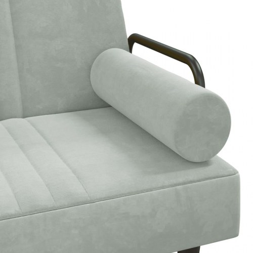 Sovesofa med armlæn i velour - lysegrå, 205 cm