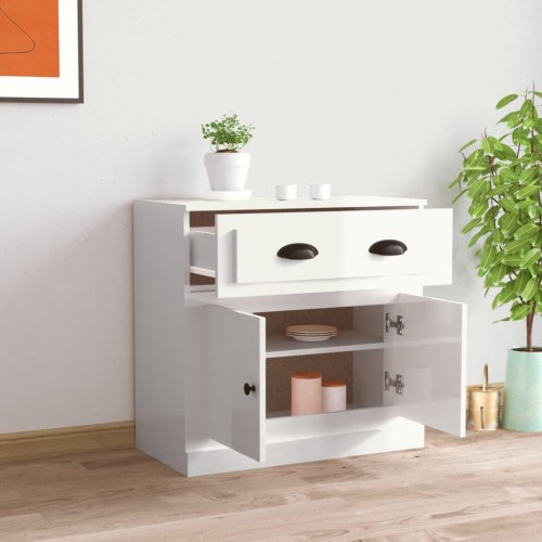 Skænk 70 × 35,5 × 67,5 cm - konstrueret træ, hvid højglans