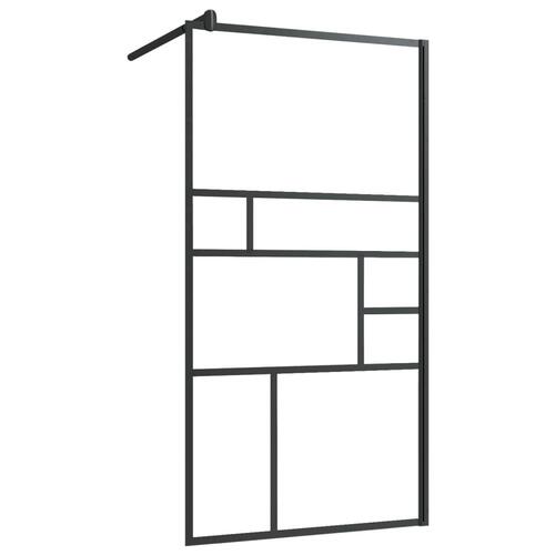 Brusevæg med hylde 90x195 cm sikkerhedsglas og aluminium sort