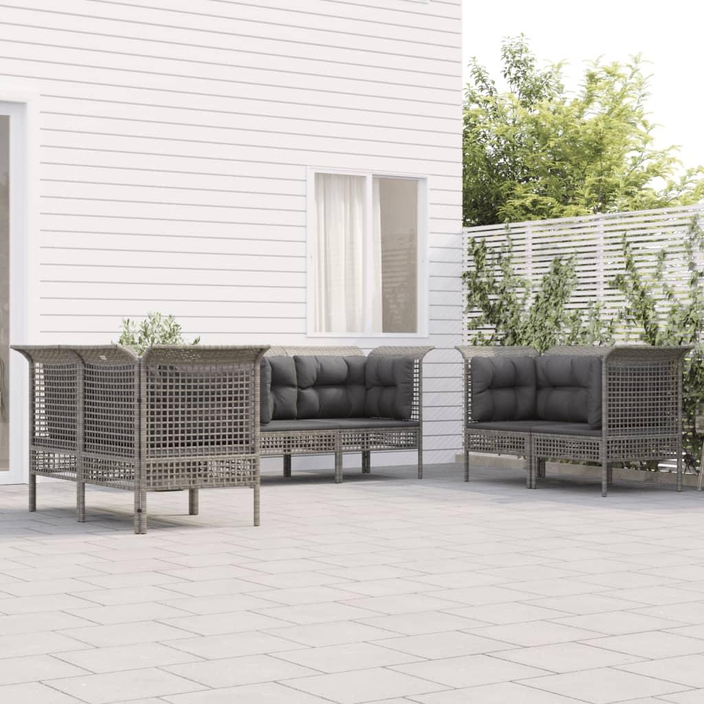 Loungesæt Til Haven 6 Dele Med Hynder Polyrattan Grå - 6x hjørnedel
