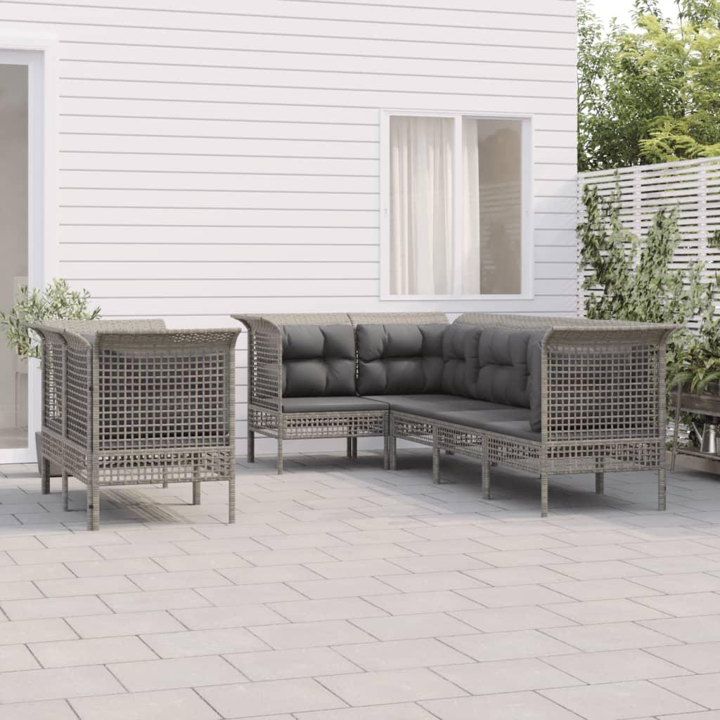Loungesæt Til Haven 8 Dele Med Hynder Polyrattan Grå - 5x hjørnedel 2x midterdel