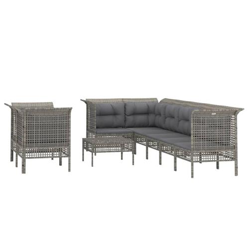 Loungesæt til haven 9 dele med hynder polyrattan grå
