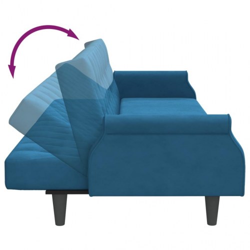 Sovesofa med armlæn velour blå
