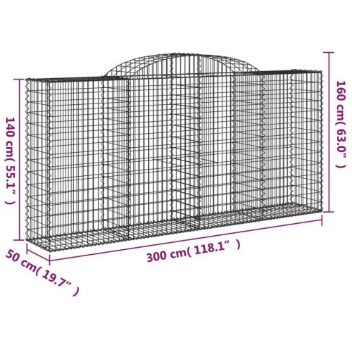 Buede gabionkurve - 4 stk. 300×50×140/160 cm i galvaniseret jern