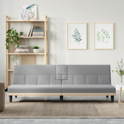 Sovesofa med kopholdere i stof - lysegrå, justerbart ryglæn