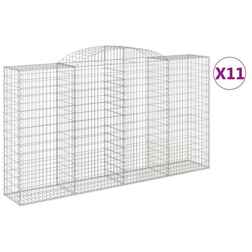 Buede gabionkurve - 11 stk. 300×50×160/180 cm i galvaniseret jern
