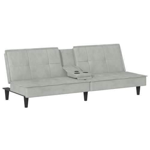 Sovesofa med kopholdere i velour - lysegrå