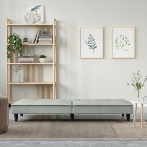Sovesofa med kopholdere i velour - lysegrå