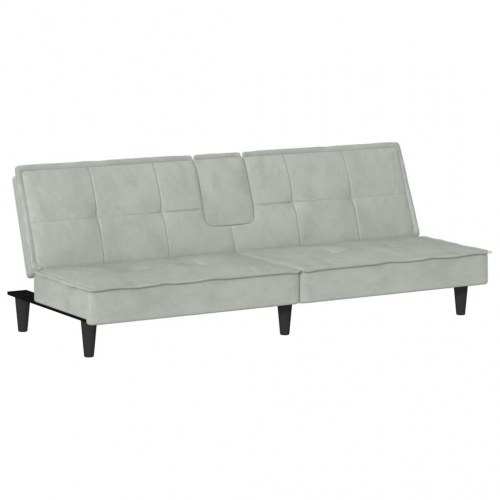 Sovesofa med kopholdere i velour - lysegrå