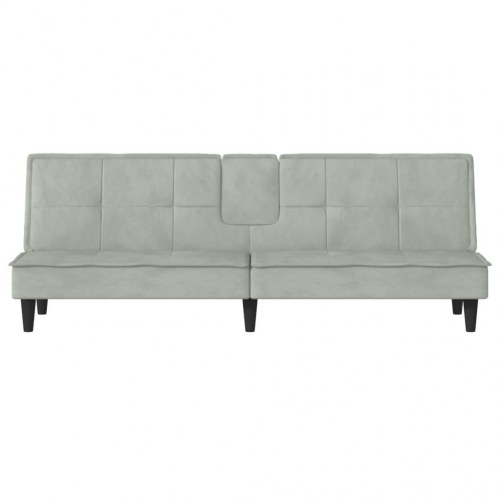 Sovesofa med kopholdere i velour - lysegrå