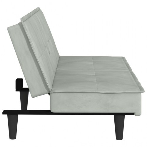 Sovesofa med kopholdere i velour - lysegrå