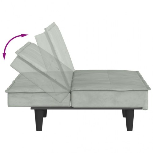 Sovesofa med kopholdere i velour - lysegrå