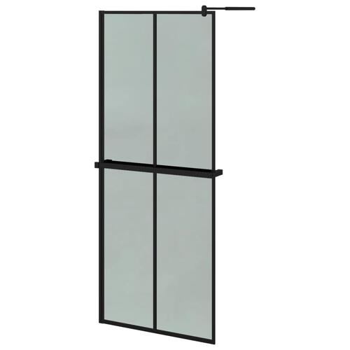 Brusevæg med hylde 80x195 cm sikkerhedsglas og aluminium sort