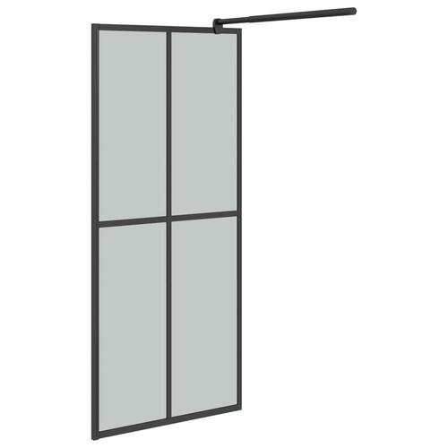 Brusevæg med hylde 80x195 cm sikkerhedsglas og aluminium sort