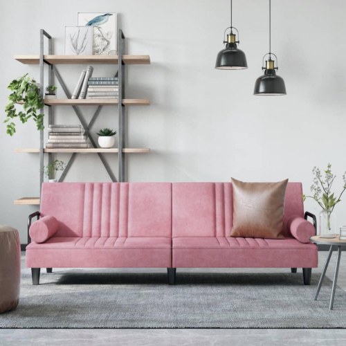Sovesofa med armlæn velour lyserød