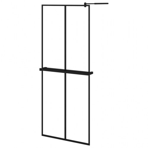 Brusevæg med hylde 80x195 cm sikkerhedsglas og aluminium sort