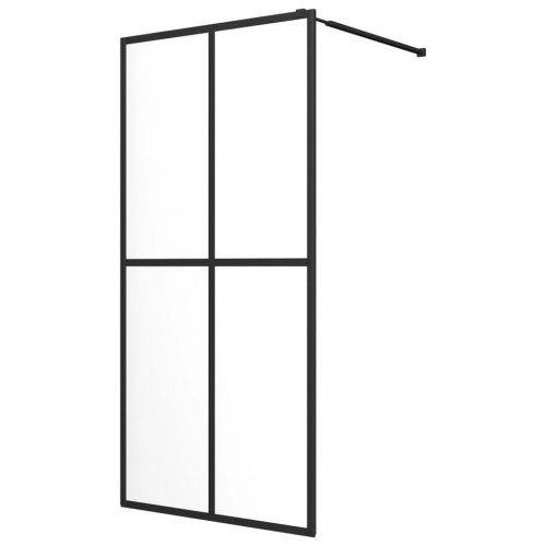 Brusevæg med hylde 80x195 cm sikkerhedsglas og aluminium sort
