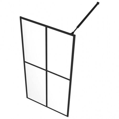 Brusevæg med hylde 80x195 cm sikkerhedsglas og aluminium sort