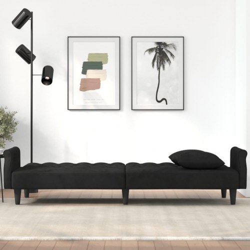 Sovesofa med armlæn velour sort