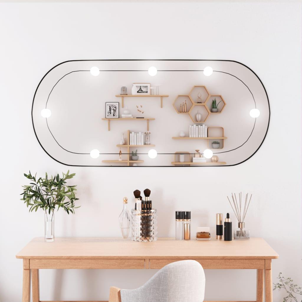Vægspejl med LED-lys 45x100 cm oval glas billede