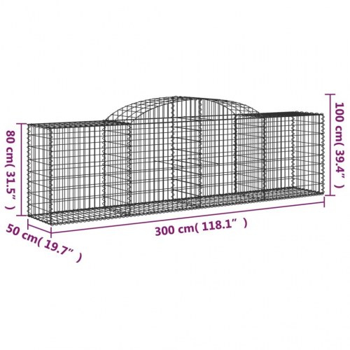 Buet gabionkurv 300×50×80/100 cm i galvaniseret jern