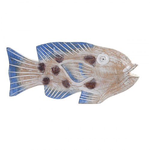 Dekorativ fiskefigur - Natur/Blå, 40 × 5 × 18 cm, Middelhavsdesign