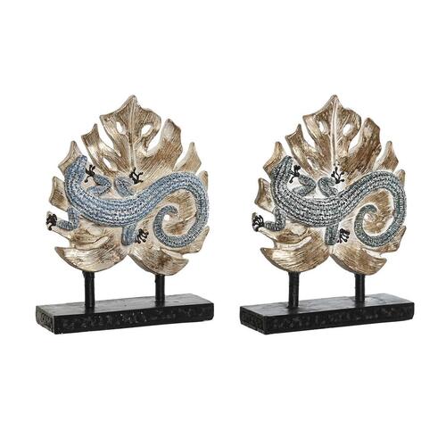 DKD Home Decor dekorativ figur - sæt af 2, blå/turkis, tropisk øgle, 14,5 × 4 × 18,5 cm