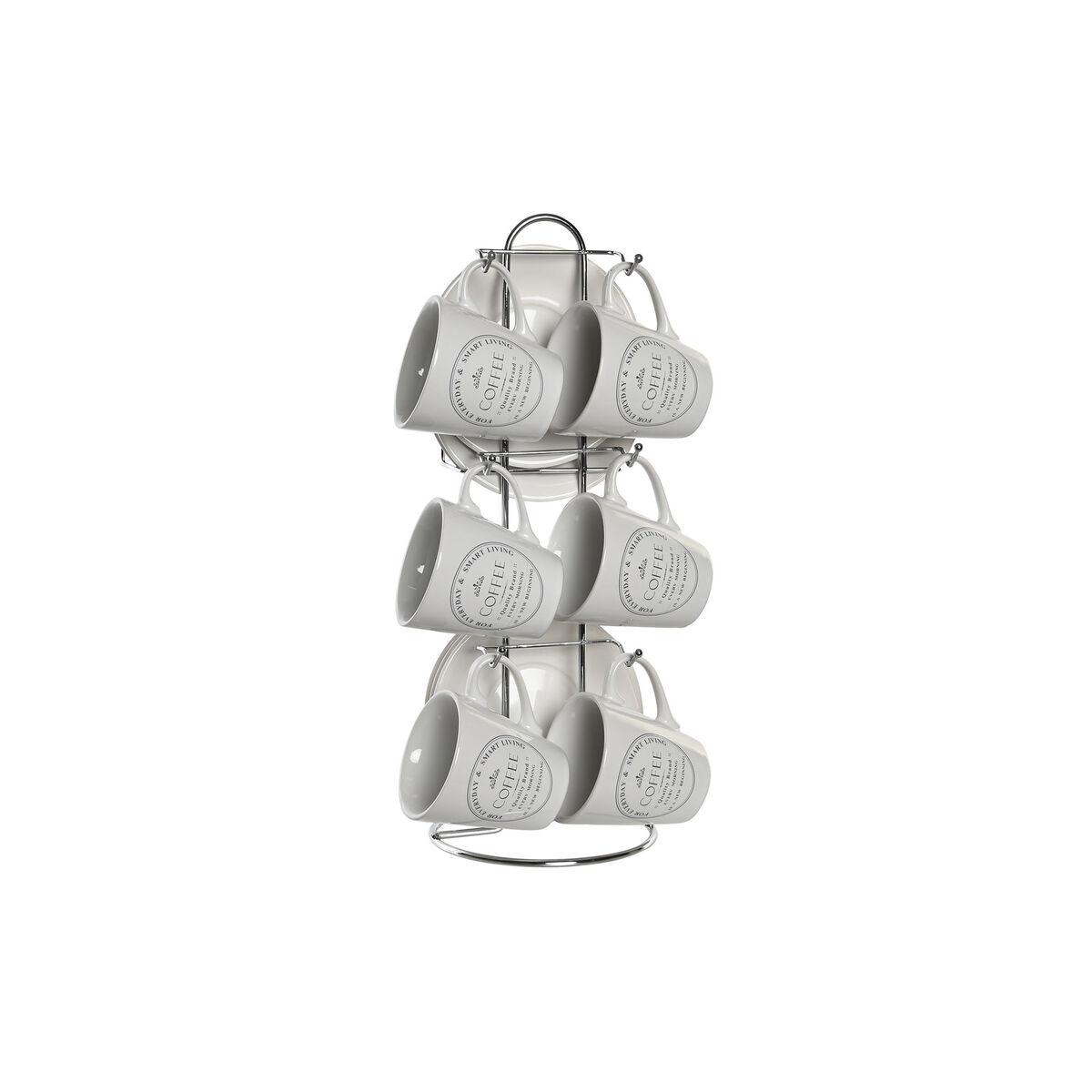 Sæt Med Kopper Og Underkopper Hvid Metal Stentøj 90 Ml 8 X 6 X 6 Cm 11 X 11 X 2 Cm