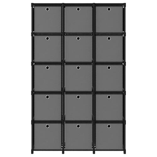 Reol med 15 rum og kasser 103x30x175,5 cm stof sort