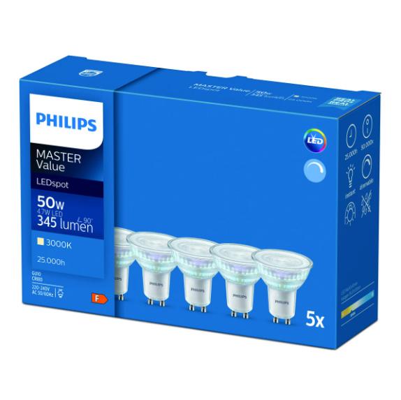 Master LEDspot Value Dæmpbar 4,7W 830 GU10 36° 345 lumen, 5-pak