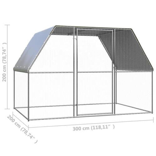 Udendørs hønsebur 3x2x2 m galvaniseret stål