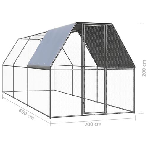 Udendørs hønsegård 2x6x2 m galvaniseret stål