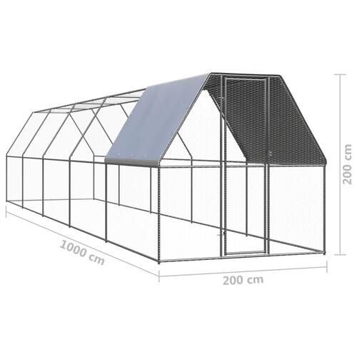 Udendørs hønsegård 2x10x2 m galvaniseret stål